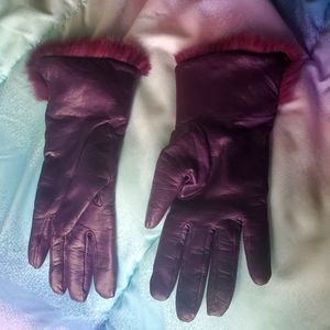 Purple Leather Fur Gloves |Cashmere Lined |Women's Winter